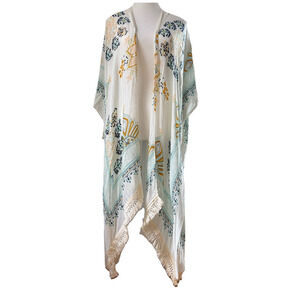 Boho Fringe Kimono Duster Cardigan Open Front Beach Cover Up Festival Resort